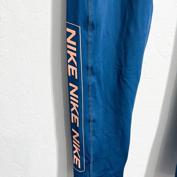Nike Pro Leggings Womens Large Pants Blue Orange Performance Active Running - Picture 6 of 9